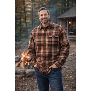 Legendary Whitetails 2XL Heavy Flannel Shirt Brown Red Plaid Deer Patch